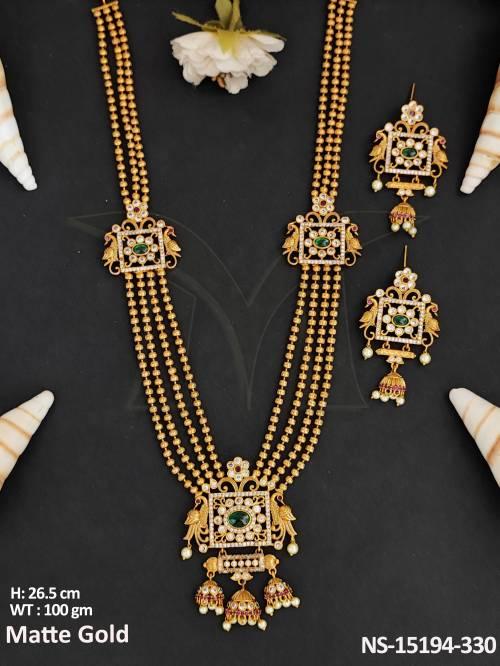 Kemp Jewellery Fancy Design Matte Gold Polish Long Kemp Necklace Set 