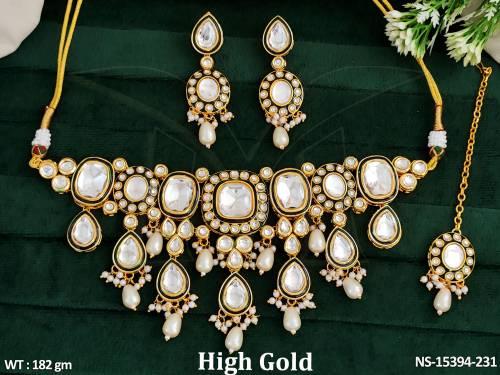 Kundan Jewellery High Gold Polish Clustered Pearl  Necklace Set  