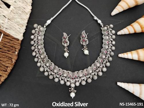 Oxidized Jewellery Attractive Design Oxidized Silver Polish Peacock Design Necklace Set 