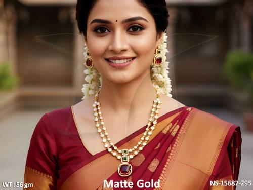 Kemp Jewelry Matte Gold Polish Fancy Party Wear Beautiful  Double Layer Kemp Necklace Set 