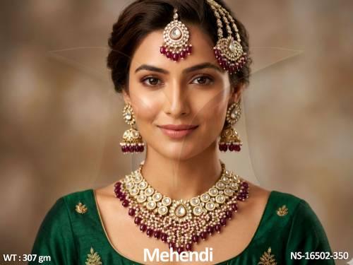kundan-jewellery-mehendi-polish-clustered-pearl-necklace-set-