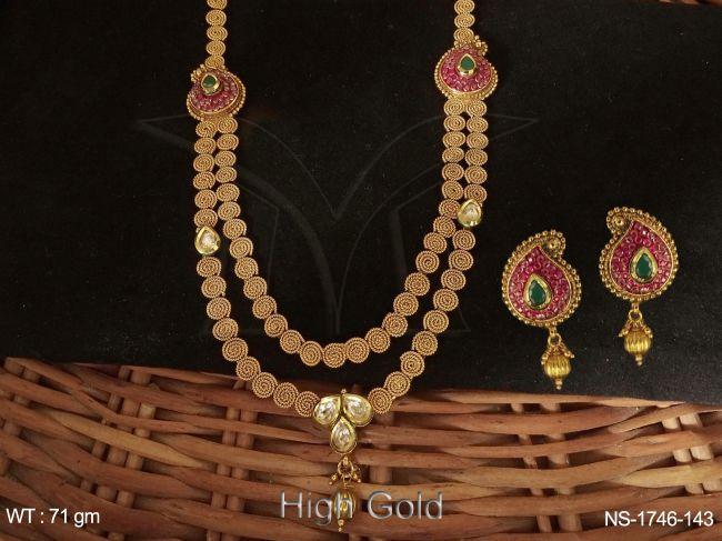 chakri linked side koyari broach antique necklace set