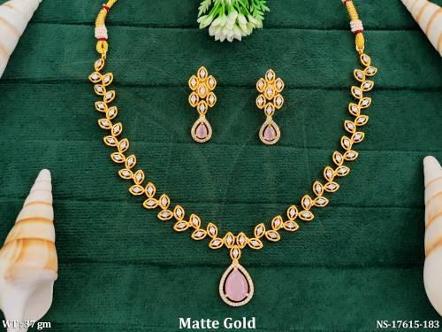 Kemp Full Stone Designer Paan Shape Stone Short Necklace Set