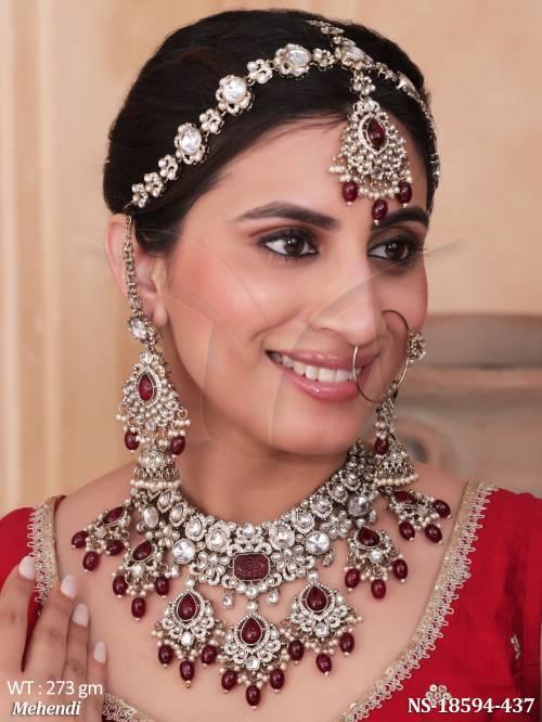 Kundan Designer Mehendi Polish Half Bridal Necklace Set