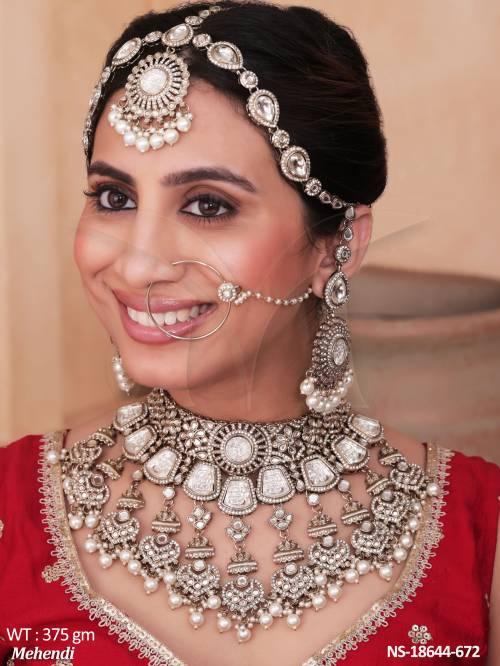 Kundan Design Mehendi  Polish Full Stone  Necklace Set  