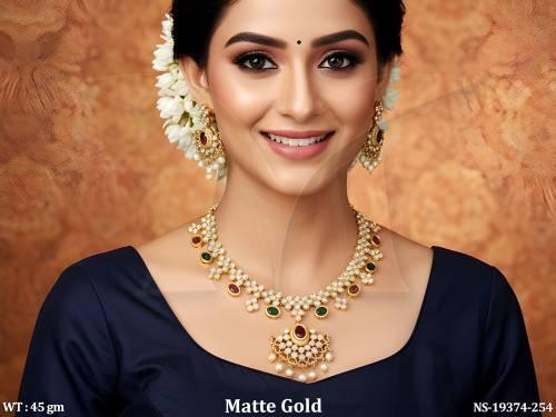 matte-gold-finish-grand-temple-necklace-set-with-earrings