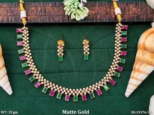 Matte Gold Finish Rectangular Stone Necklace Set — NS-19376-165