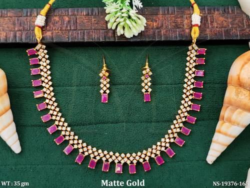 Matte Gold Finish Rectangular Stone Necklace Set — NS-19376-165