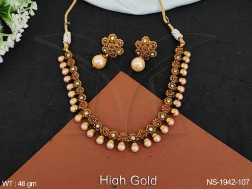 flower moti drop designed antique necklace set detail