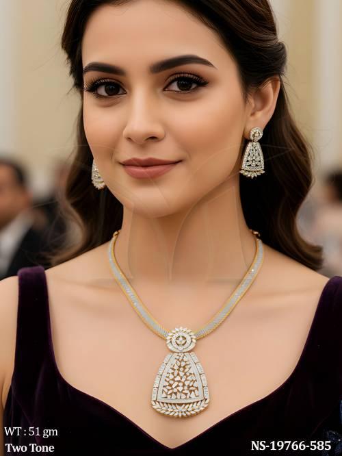 Elegant AD Two Tone Necklace Set with Designer Earrings