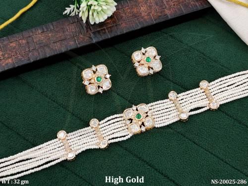 elegant-high-gold-floral-pearl-kundan-choker-set-with-stud-earrings-