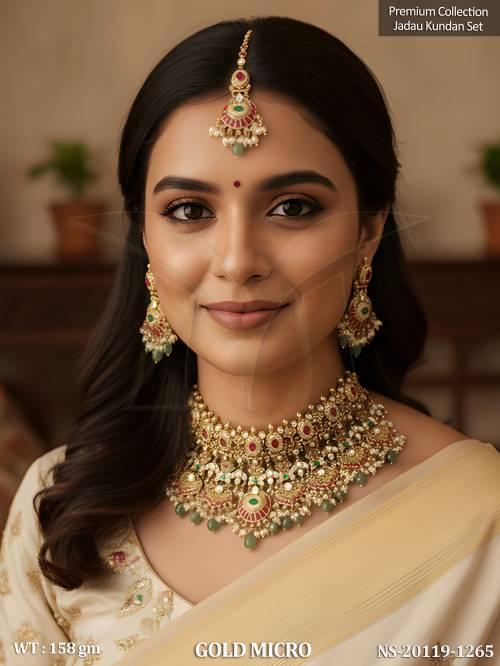 Premium Jadau Kundan Choker Set with Maang Tikka Earrings