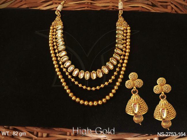 oval stone triple layer antique necklace detail