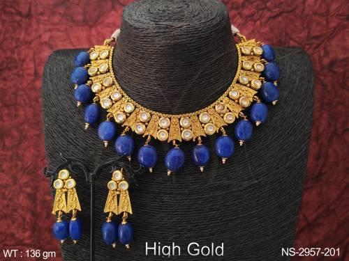 stone drop antique necklace set detail