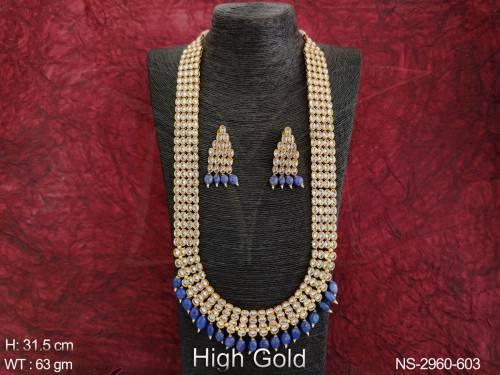 oval stone multi layer polki necklace set detail