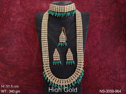 oval stone double polki necklace detail