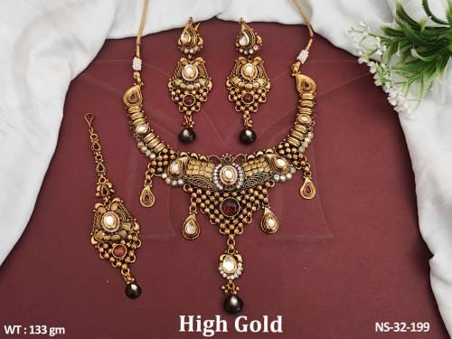 rajwadi delicate antique necklaces sets detail
