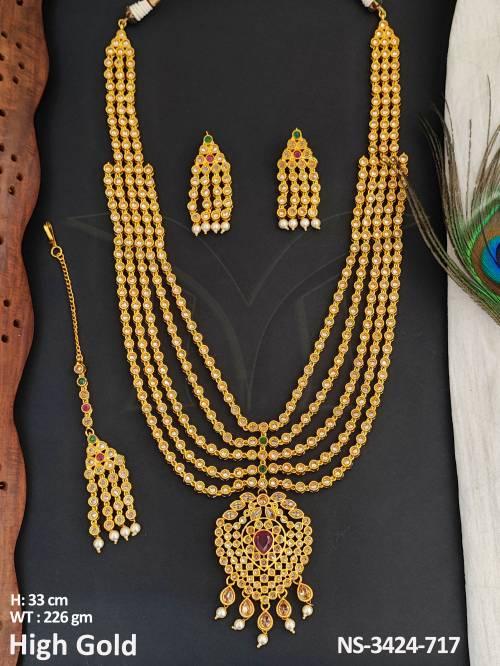 round stone multi layer style polki necklace detail
