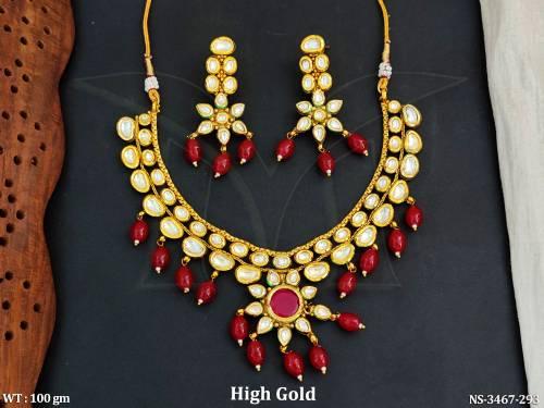 Full Kundan Stone High Gold Polish Party Wear Necklace Set    — NS-3467-293