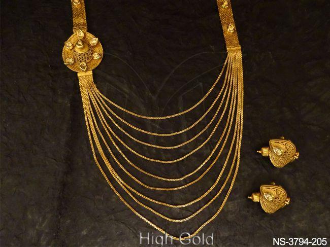 multi chain paan shape sided nacklace detail