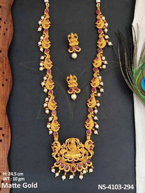 elephant style laxmi ji long necklace detail