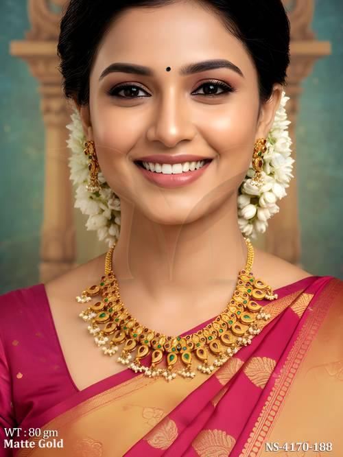 Paan Shape Clustered Pearls Kemp Necklace