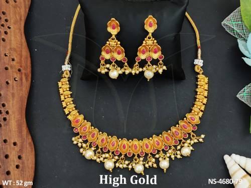 Multi Emboss Flower Antique Necklace — NS-4680-79