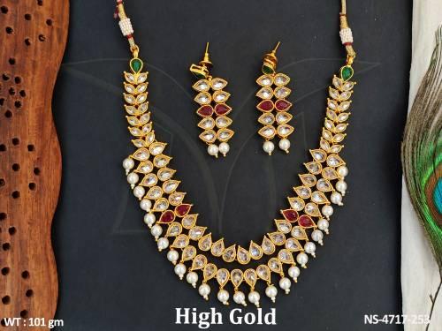 back joint shape polki necklace set detail