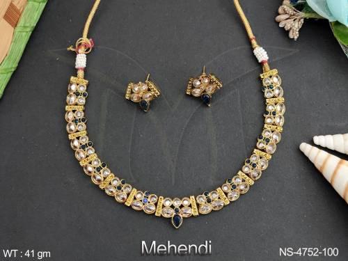 round polki stone double layer necklace detail