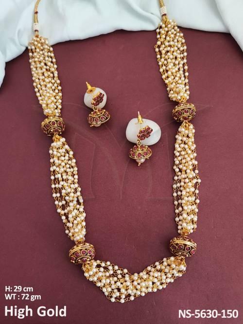 clustered pearls long necklace set detail