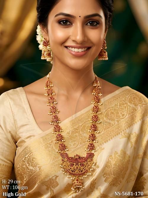 Peacock Long Designer Antique Necklace Set