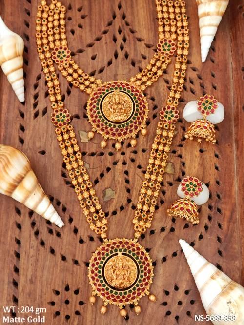 round base long combo temple necklace set detail