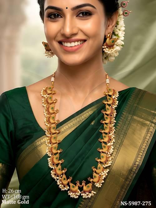 Haram peacock long matta gold necklace