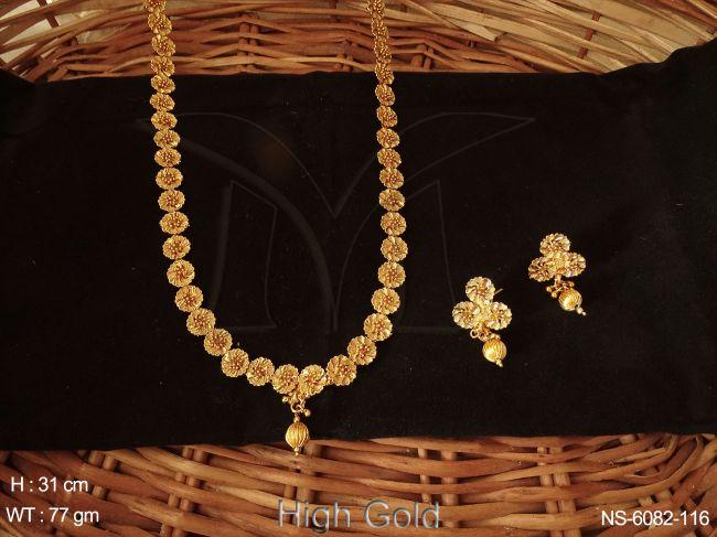 Long flower high golden antique necklace