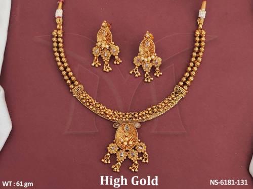 Fancy ghungroo design plain gold delicate polki necklace