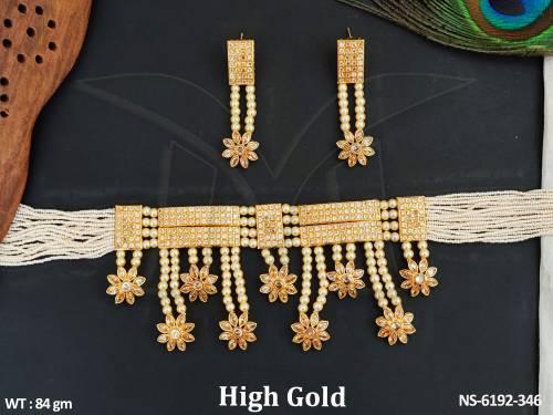 traditional flower design polki necklace set