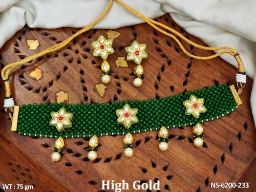 Traditional mala type patti flower antique necklace — NS-6200-233