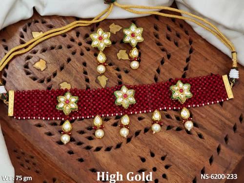 Traditional mala type patti flower antique necklace — NS-6200-233