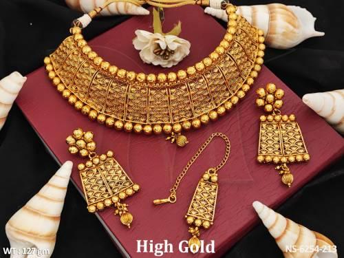 High gold simple chocker plain design antique necklace set