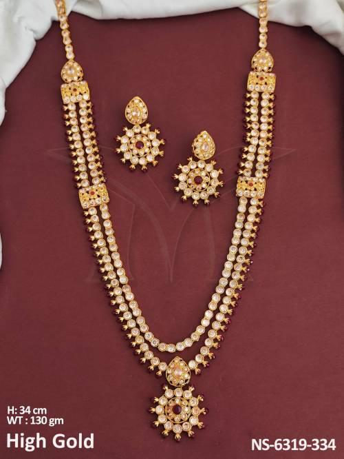 full stone traditional bollywood style long polki necklace