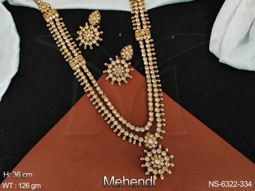 Full stone moti boarder long mehandi polish polki necklace set
