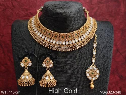 ghungroo latken flower design antique chokar necklace set