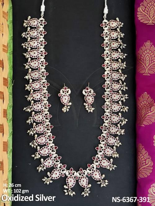 koyari with peacock ruby green long polki necklace set