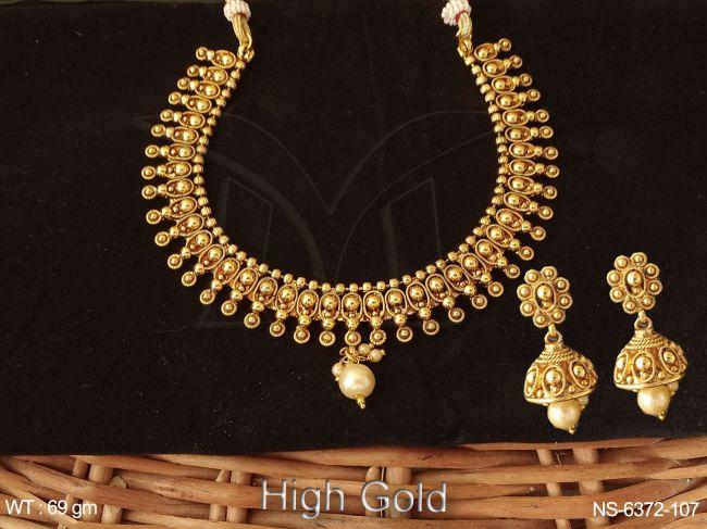 high gold finishing pearl drop delicate antique necklace set