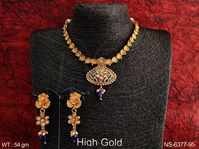 golden leave design flower antique necklace set