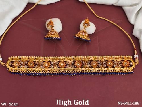 Clustered colouring drop chokar polki necklace set