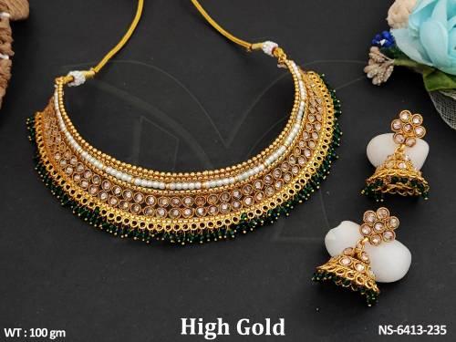 full stone colouring drop chokar polki necklace set