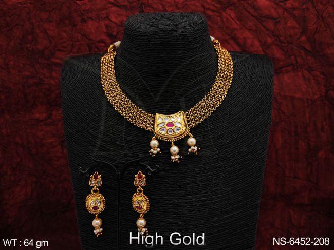 Chain pattan white kundan stone antique necklace set