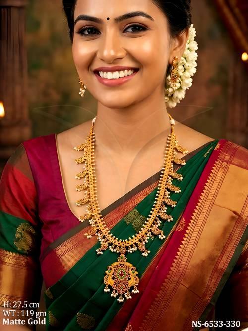 Peacock clustered pearl ruby green white kemp temple necklace set