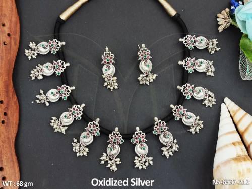 Peacock ruby green oxcid silver black antique necklace set